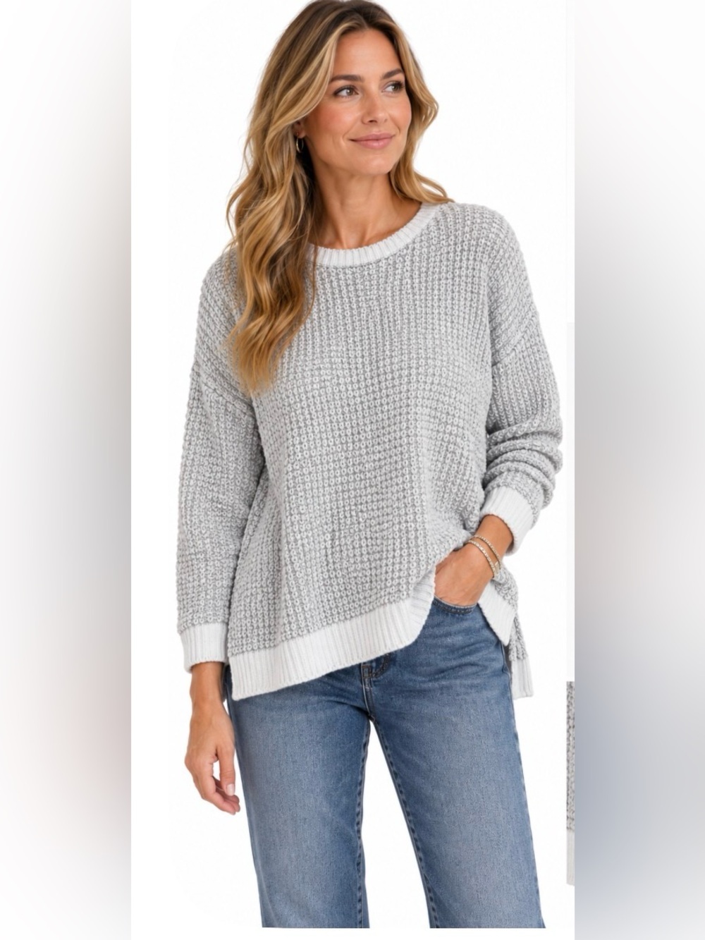 Eileen Fisher Light Gray Textured Crewneck Sweater